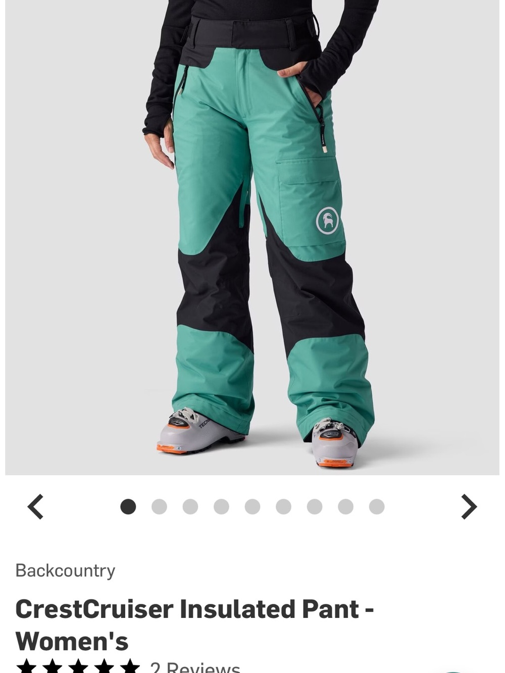 Backcountry Women's Geathead green crest cruiser insulated pants